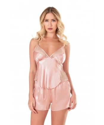 Koyu Pudra Saten Babydoll Şort Takımı - SSSSSS3289-2305
