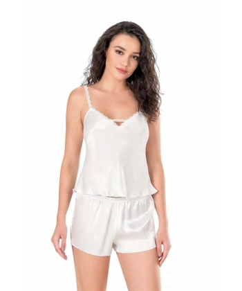 Ekru Saten Babydoll Şort Takımı - SSSSSS3378-7070