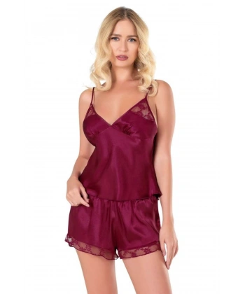 Bordo Saten Babydoll Şort Takımı - SSSSSS4702-4650