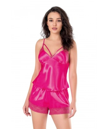 Fuşya Saten Babydoll Şort Takımı - SSSSSS5551-2877