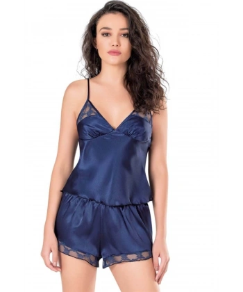 Lacivert Saten Babydoll Şort Takımı - SSSSSS2940-6881