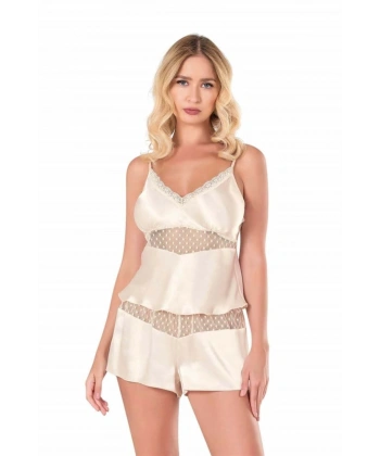 Fildişi Saten Babydoll Şort Takımı - SSSSSS6956-7244