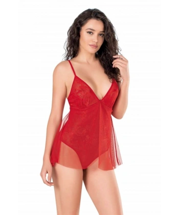 Kırmızı Jakarlı Bodysuit Gecelik - SSSSSS1847-8441