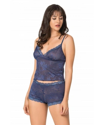 Lacivert Jakarlı Babydoll Şort Takımı - SSSSSS5407-2696