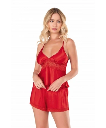 Kırmızı Saten Babydoll Şort Takımı - SSSSSS6170-2449