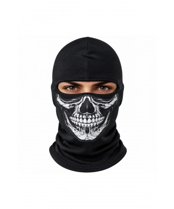 Unisex Kurukafa Desenli Balaklava Kışlık Tam Yüz Maske Nefes Alan Esnek Kask Altı Boyunluk Siyah Set