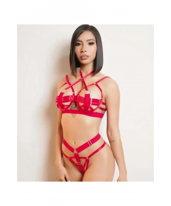 Kırmızı Sütyen Külot Harness Takım - SSSSSS7848-1561