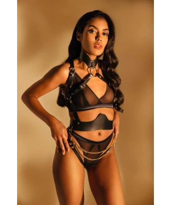 Siyah Zincir Aksesuarlı Fantezi Deri Vücut Harness - SSSSSS6138-3378