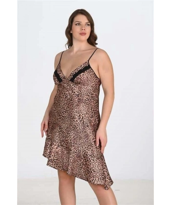 Premium Büyük Beden Saten Leopar Gecelik Bigsize - SSSSSS3858-4112