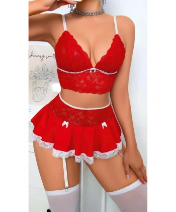 Kırmızı Dantel İşlemeli Büstiyerli Etekli Fantezi Kostüm - SSSSSS8038-7323