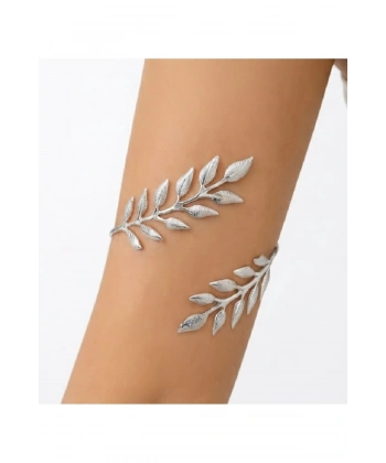 Silver ince yaprak desenli pazu bandı üst kol bilekliği ayarlanabilir