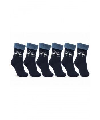 6’lı Kadın Kışlık Havlu Çorap Sıcak Tutan Karışık Desenli Yumuşak Çoklu Çorap Seti