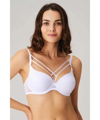 Balenli Desteksiz Dolgusuz Askıları Çıkabilen Yaka Detaylı T-Shirt Sütyeni - SSSSSS3616-3400