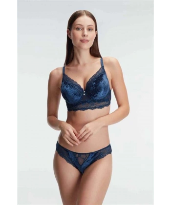 Kadife Balenli Destekli Dolgulu Dantelli Büstiyer Sütyen ve Slip Takım - SSSSSS6444-2091