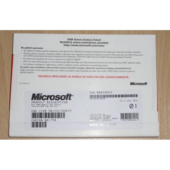 Microsoft Windows 7 Pro 32Bit SP1 Türkçe Oem
