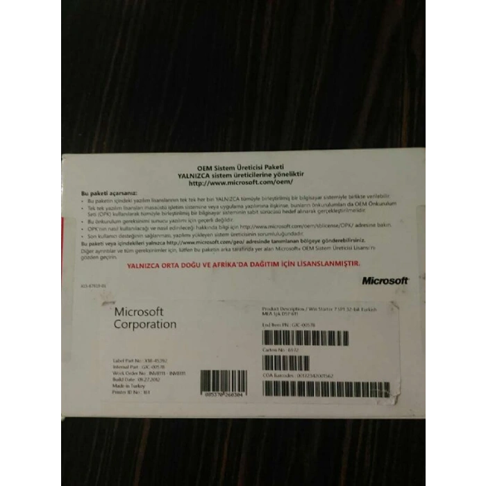 Microsoft Windows 7 Pro 64Bit SP1 Türkçe Oem