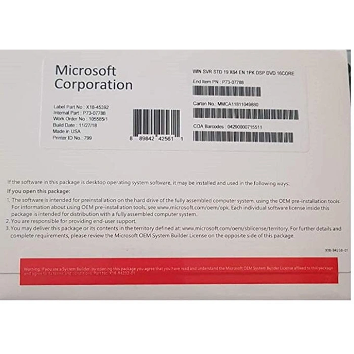 Microsoft Windows Server Standart 2019 English 16 Core