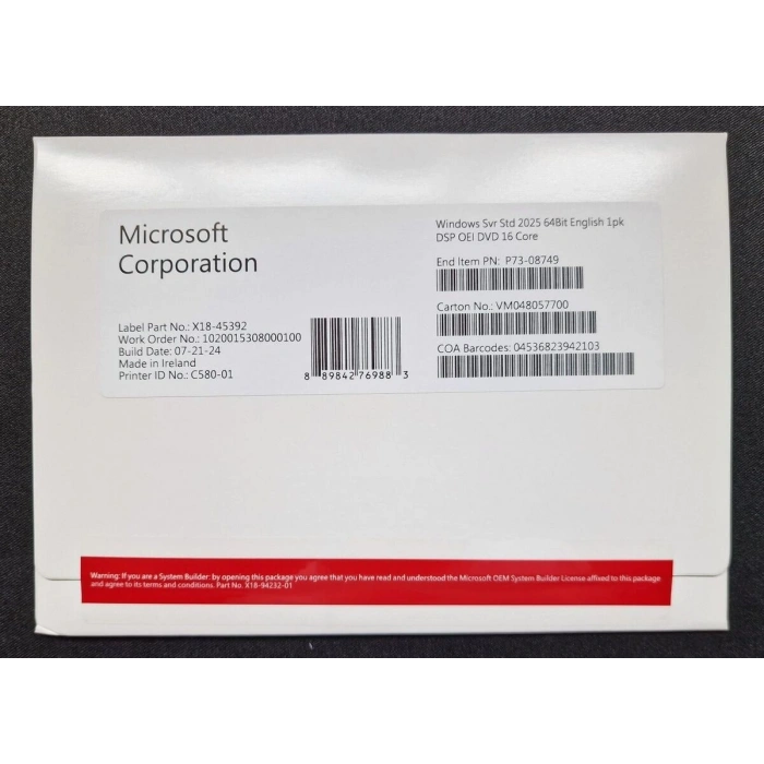 Microsoft Windows Server Standart 2025 English 16 Core