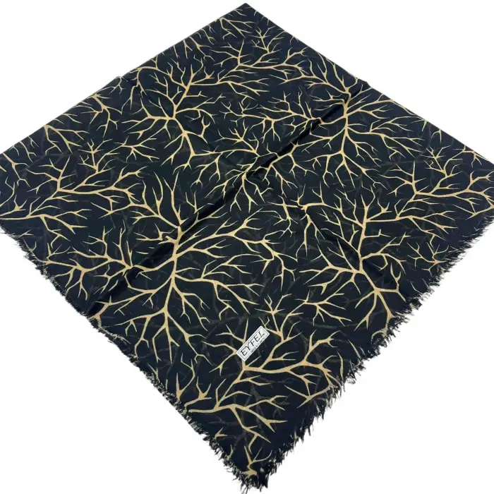 Eyfel Dimi Koton Eşarp Siyah-Karamel Serisi (FE525-17)