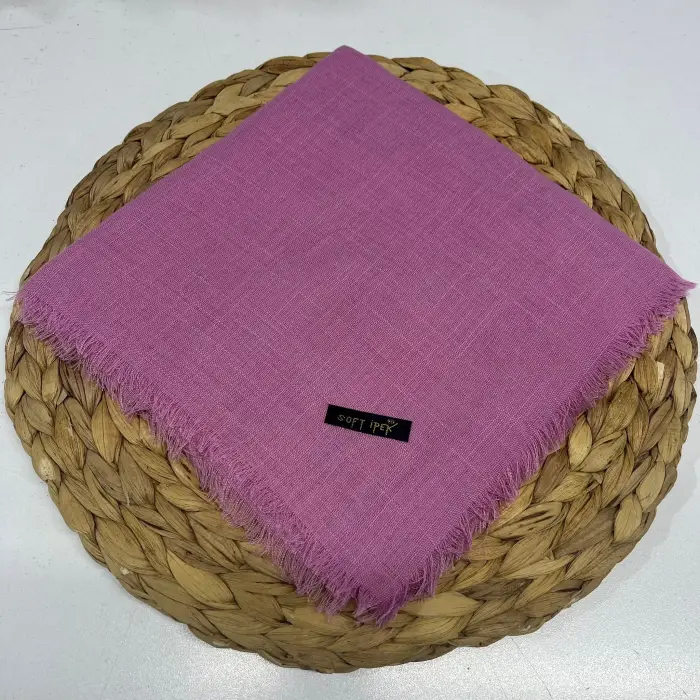 Soft İpek Düz Flamlı Keten Eşarp Gül Pembe (FE424-19)