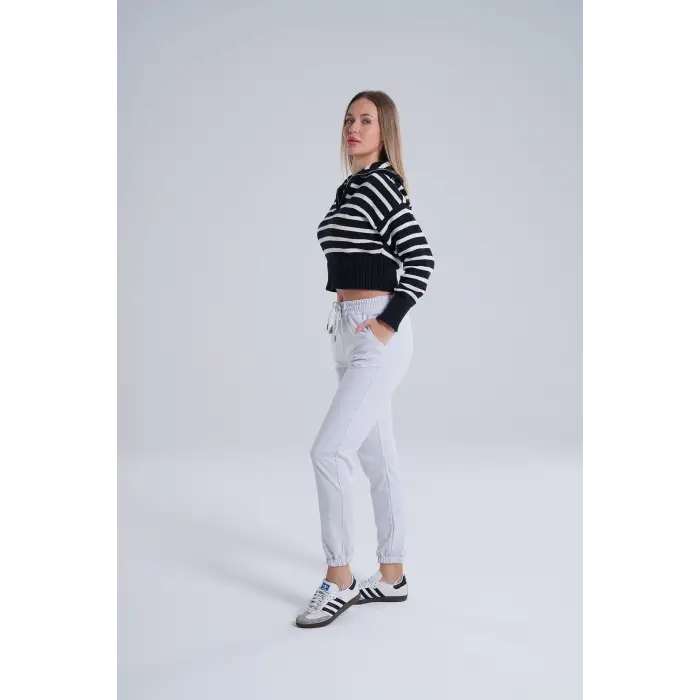 Gri Kadın Pamuk Jogger Eşofman Altı-(jg01-02)