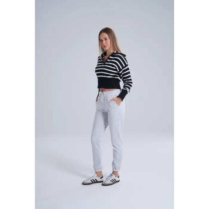 Gri Kadın Pamuk Jogger Eşofman Altı-(jg01-02)