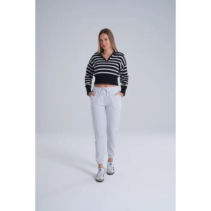 Gri Kadın Pamuk Jogger Eşofman Altı-(jg01-02)