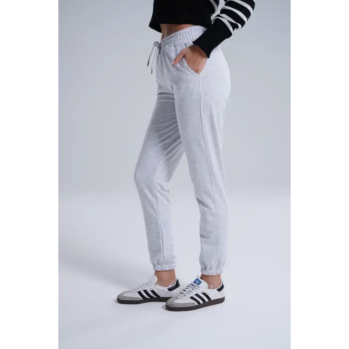 Gri Kadın Pamuk Jogger Eşofman Altı-(jg01-02)