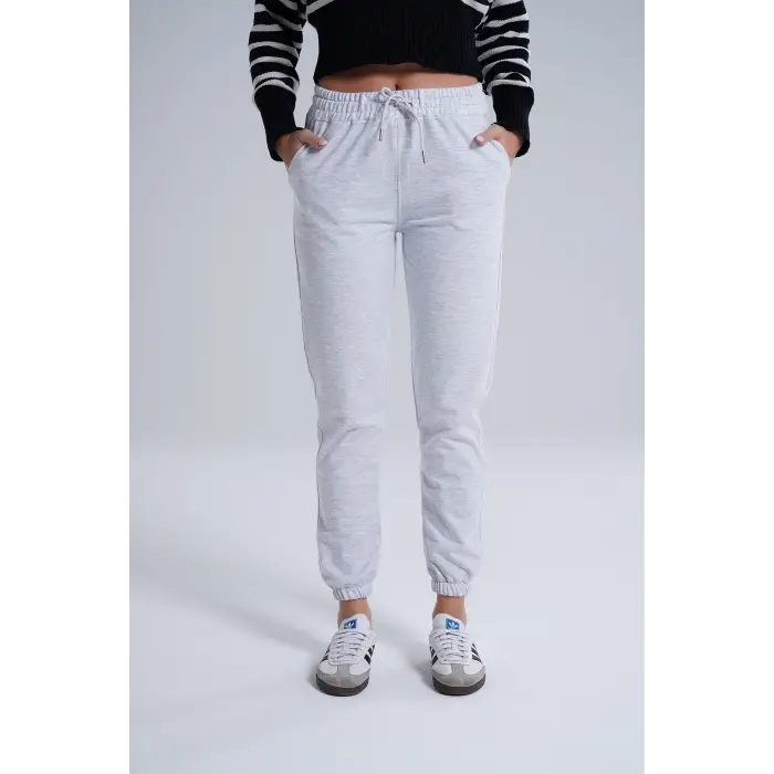 Gri Kadın Pamuk Jogger Eşofman Altı-(jg01-02)