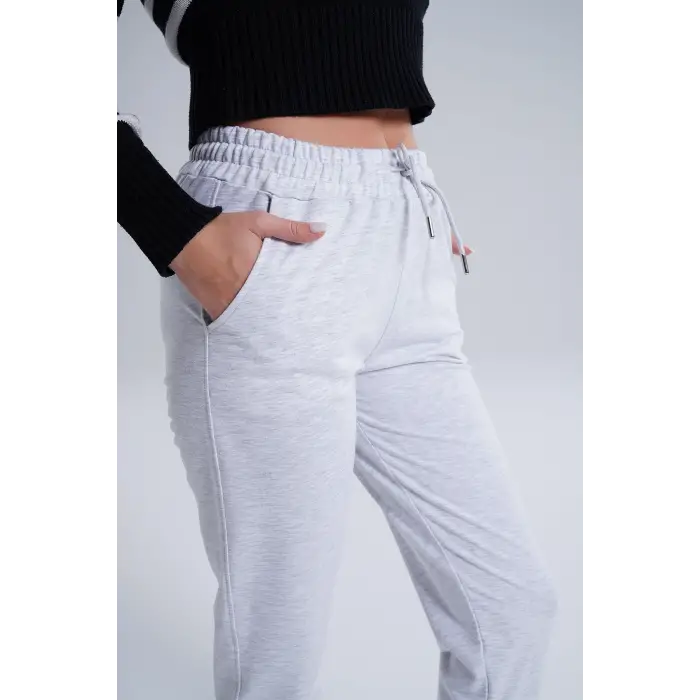 Gri Kadın Pamuk Jogger Eşofman Altı-(jg01-02)