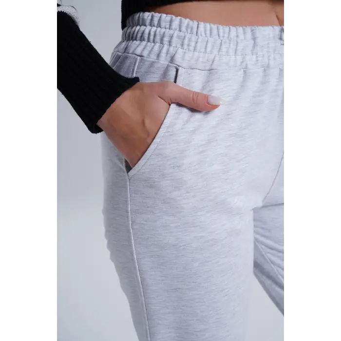 Gri Kadın Pamuk Jogger Eşofman Altı-(jg01-02)