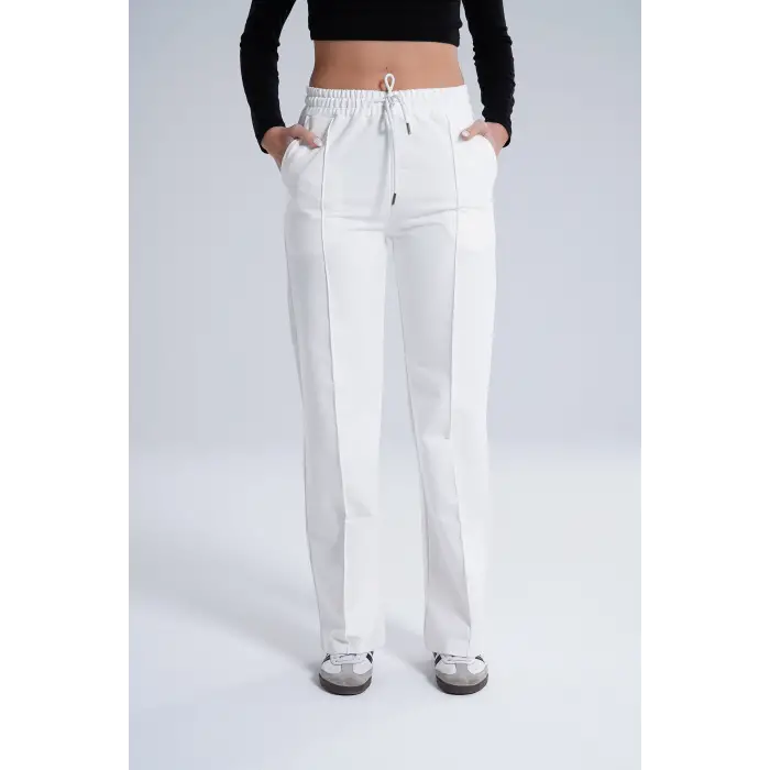 Paloza Kadın Önü Çimalı Beyaz Eşofman Altı -(PL01-01)