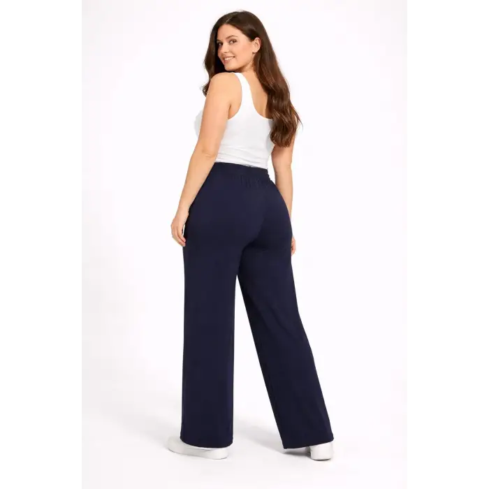 Kadın Battal Kalıp Lacivert Kumaş Pantolon -(KP01-02)