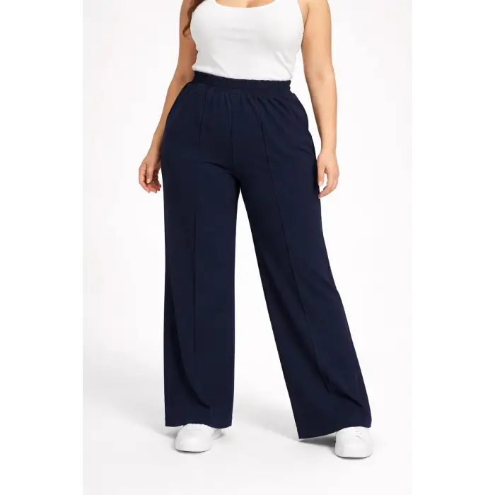 Kadın Battal Kalıp Lacivert Kumaş Pantolon -(KP01-02)