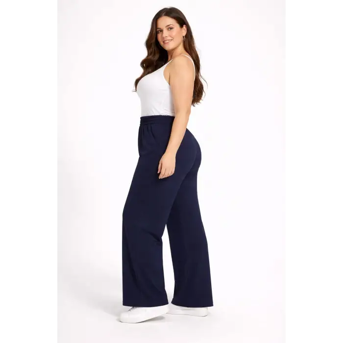 Kadın Battal Kalıp Lacivert Kumaş Pantolon -(KP01-02)