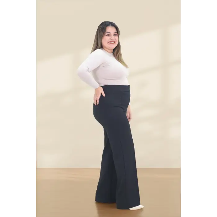 Kadın Dar Kalıp Battal Siyah Kumaş Pantolon -(KP02-01)