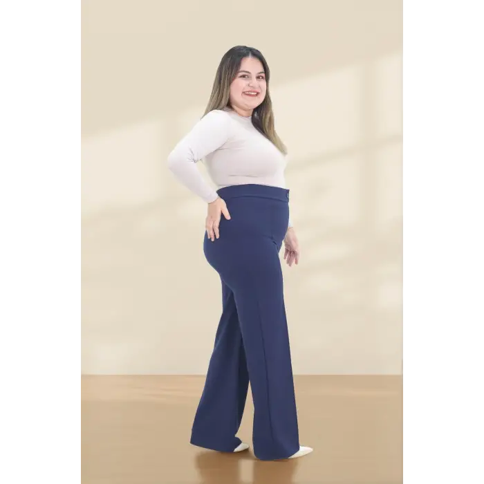 Kadın Dar Kalıp Battal Lacivert Kumaş Pantolon -(KP02-02)