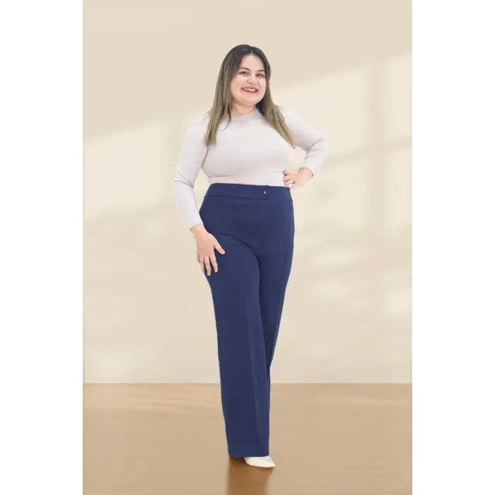 Kadın Dar Kalıp Battal Lacivert Kumaş Pantolon -(KP02-02)