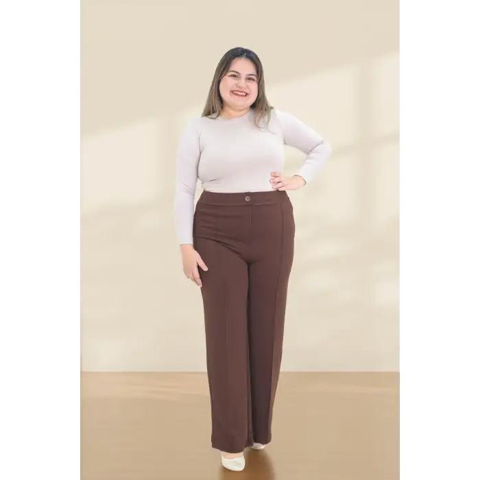 Kadın Dar Kalıp Battal Kahve Kumaş Pantolon -(KP02-03)