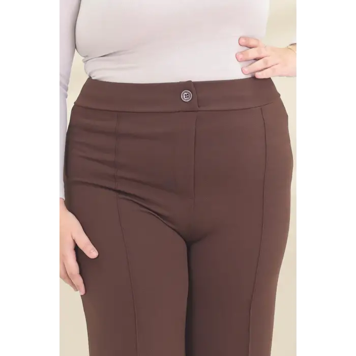 Kadın Dar Kalıp Battal Kahve Kumaş Pantolon -(KP02-03)
