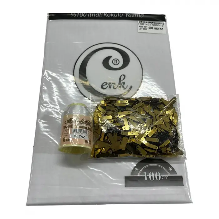 Cenk Düz Yazma Beyaz + Altınbaşak Polyester Oya İpi + Baget Oya Pulu Seti – Hazır Oya Paketi (200 TL) (305-000-2)