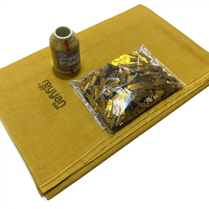 Reyyan İpek 3’lü Hazır Oya Paketi Hardal-076 | Yazma + Oya İpi + Baget Pleksi Pul Seti-RHP076