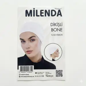 Milenda Dikişli Viskon İpli Beyaz Bone (PB03-01)