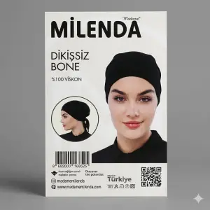 Milenda Dikişsiz Viskon İpli Siyah Bone (PB04-01)