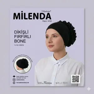 Milenda Viskon Siyah Dikişli Fırfırlı Bone-(FB01-01)