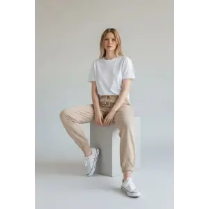 Bej Kadın Modal Kumaş Eşofman Altı-(ME01-03)