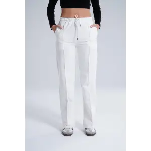 Paloza Kadın Önü Çimalı Beyaz Eşofman Altı -(PL01-01)