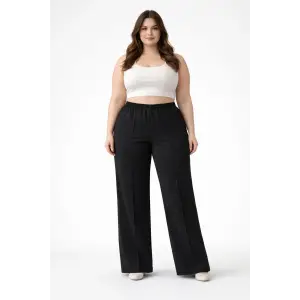 Kadın Battal Kalıp Siyah Kumaş Pantolon -(KP01-01)