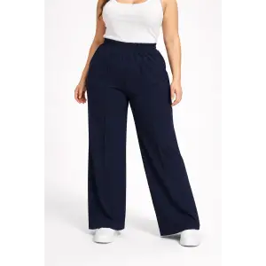 Kadın Battal Kalıp Lacivert Kumaş Pantolon -(KP01-02)