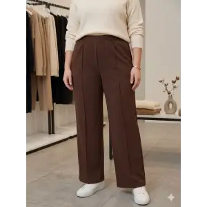 Kadın Battal Kalıp Kahve Kumaş Pantolon -(KP01-03)